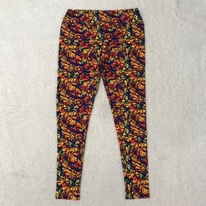 LulaRoe Leggings Floral Geo Soft Stretchy Orange Blue Size 12 - 18